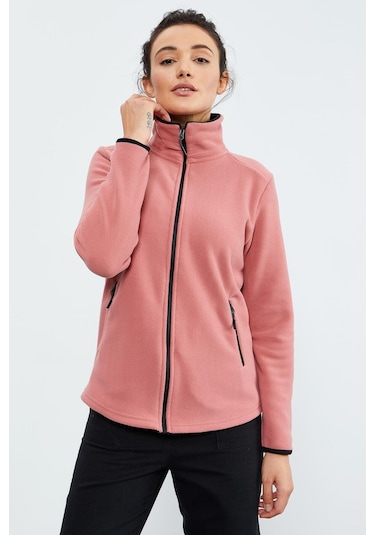 Tommy Life Yaban Gülü Dik Yaka Fermuarlı Rahat Form Kadın Polar Sweatshirt - 97173 Pembe