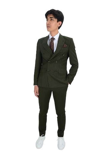 Dik Nokta Çizgili Kruvaze Takım Elbise