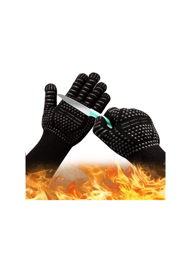 Jeemson Islakken Isı Dayanımı Düşer 1472 F'ye Kadar Dayanıklı, Kesilmeye Dayanıklı, El Ve Bilek Koruyucu, Esnek Parmaklı, Yıkama Makinesine Uygun Mangal/ Fırın Eldiveni Siyah