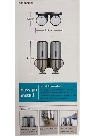 İkili Sıvı Sabunluk Şampuanlık 450 Ml x 2 Mat Paslanmaz Çelik