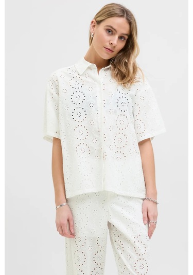 Jjxx Kadın Jxmıllıe Rahat Kesim Dantel Detaylı Kısa Kollu %100 Pamuk Gömlek 12270924 Ekru Ekru