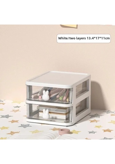 Beyaz Tavşan İki Katmanlı 60 Saklama Kutusu, Plastik Çok Katmanlı Çekmece A