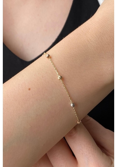 Zümrüt Sarraf 14 Ayar Altın Kadın Renkli Dorika Toplu Zincir Bileklik Sarı Altın