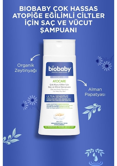 Biobaby Çok Kuru Ciltler Saç Ve Vücut Şampuanı 300 ml - Organik Zeytin Yağı Alman Papatyası Atopik Ciltler
