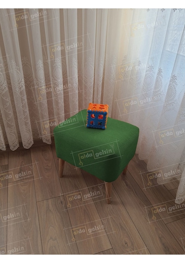 Lüks Oval Parrot Puf Ahşap Ayak Yeşil