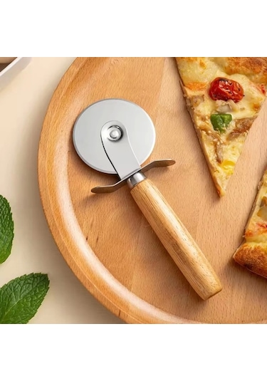 Mybru Paslanmaz Çelik Ahşap Saplı Pizza Ve Hamur Kesici