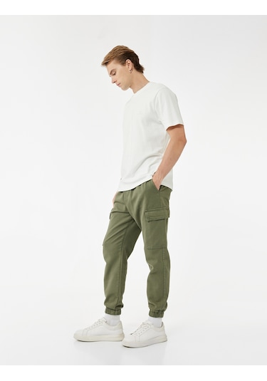 Koton Beli Bağcıklı Kargo Cep Detaylı Pamuklu Rahat Kesim Gabardin Jogger Pantolon Haki 6wam40044hw Haki