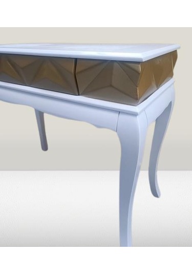 Dresuar Piramit Model 90521 Gold Beyaz Uyum Lükens Kayın Ayak El Yapım Beyaz