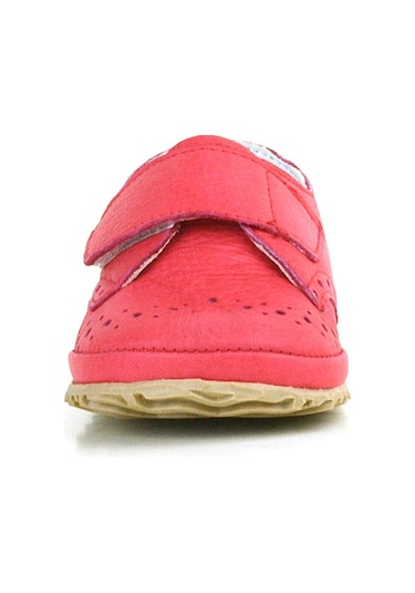 Hakiki Deri Nar Çiçeği Cırtlı Bebek Patik Ayakkabı Kırmızı