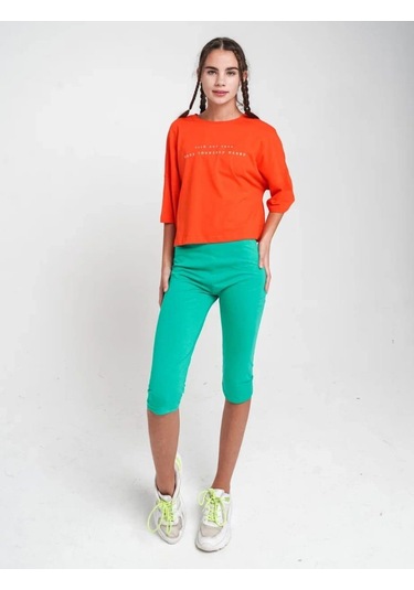 Kız Çocuk Diz Altı Mevsimlik Tayt-12615 Yeşil