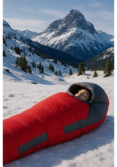 -15 C Su Geçirmeyen Piknik/kamp/tatil Uyku Tulumu Kırmızı