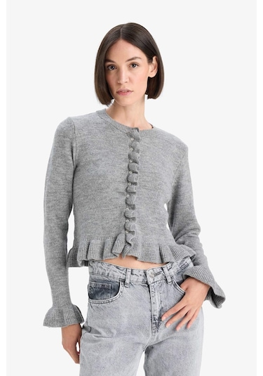 Defacto Regular Fit Bisiklet Yaka Triko Hırka F3888ax25wngr277 Gri