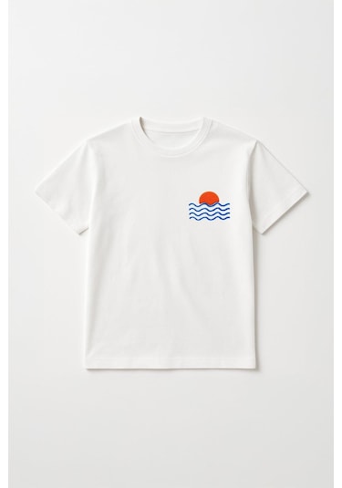 Erkek Çocuk %100 Pamuklu Kabartma Baskılı Tişört 3-4 Yaş 8-9 Yaş Beyaz