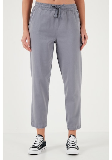 Lela Pamuklu Normal Bel Regular Fit Düz Paça Bayan Pantolon 668Yp42282S4 Gri