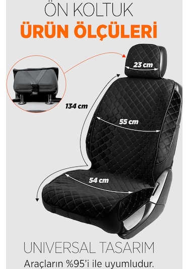 Tay Tüyü Terletmez Kumaş Oto Koltuk Kılıfı 2 Ön Koltuk Seti - Siyah
