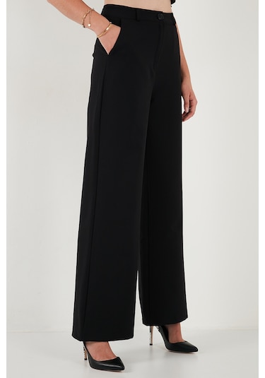 Lela Wide Leg Orta Yüksek Bel Bol Paça Kumaş Bayan Pantolon 6522974 Siyah