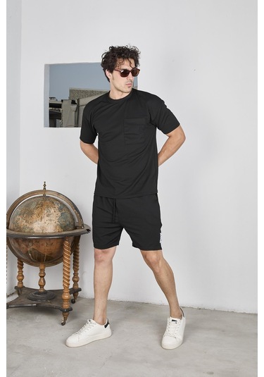Oversize Krep Kumaş Siyah Renk Şortlu Takım-1611 Siyah