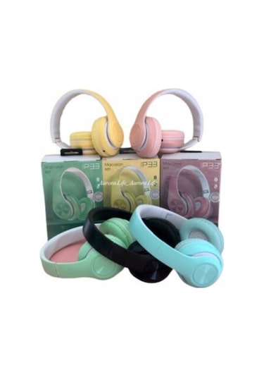 Pembe Macaron Set Bluetooth Kablosuz Stereo Kulaklık