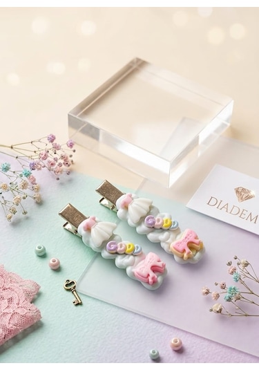 Dream Pastel Klips Toka, Saç Tokası Beyaz - Pembe