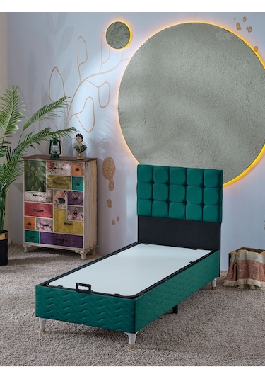 Beehanem Bengü Tek Kişilik 3lü Set Yatak+baza+başlık Yeşil 120 X 200