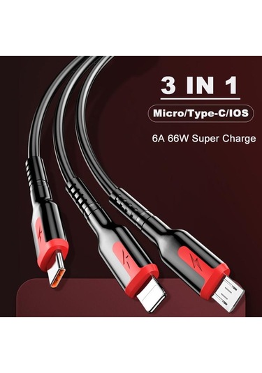 Vaorlo 1.2m 1.8m 3 In 1 Veri Kablosu Mikro/tip-c/8pin 66w Hızlı Şarj Kablosu Desteği Veri İletimi Telefon Hattı 1.8m