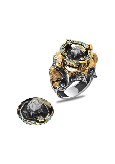 Mescid-i Aksa Detaylı Kenarları Fatih Sultan Mehmet Siluet İşlemeli Koleksiyonluk 925 Ayar Gümüş Erkek Yüzük Gümüş - Sarı Mescid-i Aksa Detaylı Kenarları Fatih Sultan Mehmet Siluet İşlemeli Koleksiyonluk 925 Ayar Gümüş Erkek Yüzük Gümüş - Sarı