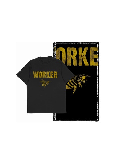 The Coolmınd Coolmind De %100 Pamuklu Erkek Grafik Tişört - Komik Arı Baskılı Büyük Bedenordu Yeşil Ordu Yeşil