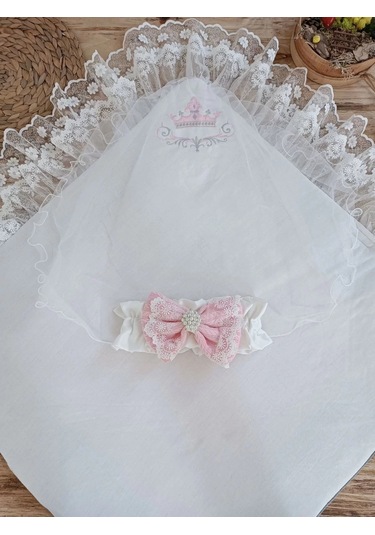 Yenidoğan Teri Cotton Taç Nakışlı Prizma Taş Kundak Bebek Battaniyesi Pembe Renkli Çok Renkli