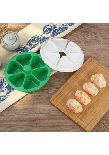 Vkemall Ev Ve Kamp İçin Yeşil 6'lı Rice Ball Ve Sushi Yapım Seti - Kalıp Ve Kapaklı Dıy Bento Aracı Yeşil