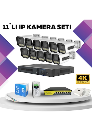 11'li Güvenlik Ip Kamera Seti - 4mp Dış Mekan Kamera, 3.6mm Lens,