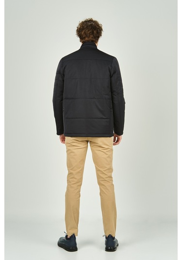 Lucas Erkek Hakim Yaka Desenli Fermuar Ve Çıtçıt Kapamalı Kaban 4782 Lacivert Lacivert