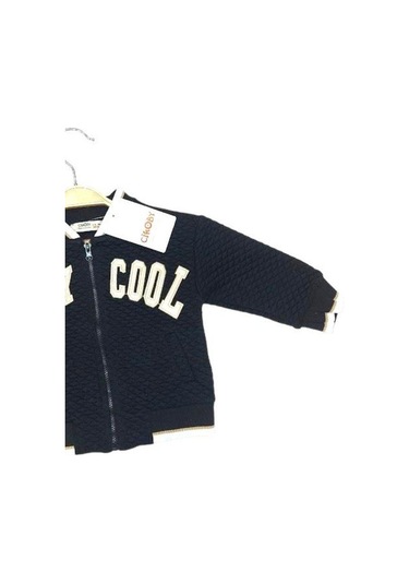 Erkek Bebek Stay Cool Baskılı Triko Bantlı Fermuarlı Hırka-13589 Siyah