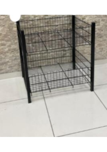 60x80 Cm Siyah Profil Ayaklı Çift Katlı Havuz Sepet - Market, Mağaza, Vitrin, Promosyon Havuz Sepeti Gri