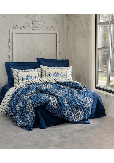 Cotton Box Saten Çift Kişilik Nevresim Takımı Stasya Lacivert