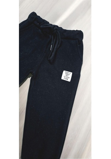 Fun Paçası Lastikli Kışlık Çocuk Eşofman Alt Siyah