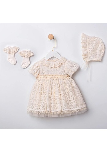 Ministok Matilda Bone Ve Çoraplı Kız Bebek Dantel Elbise Takım Ekru Ministok Matilda Bone Ve Çoraplı Kız Bebek Dantel Elbise Takım Ekru