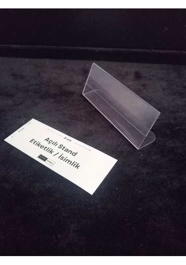 10 Ad Şeffaf Plastik Etiketlik İsimlik 8x3 Cm Kartvizitlik Ayaklı