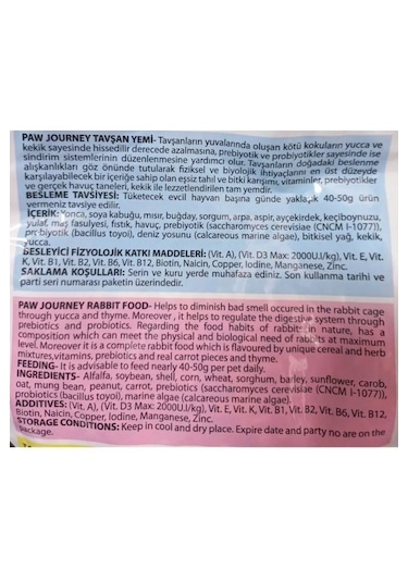 Paw Journey Tavşan Yemi - Rabbit Food 1 KG