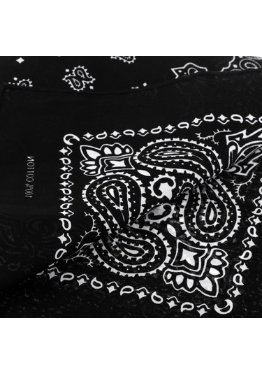 Homyl %100 Pamuk Baskılı Bandana Baş Şal Eşarp Saç Siyah Siyah
