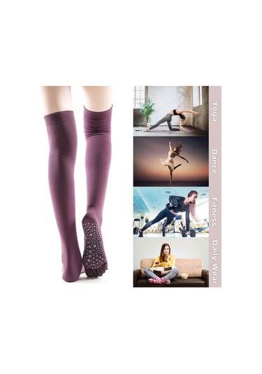 Flybuy Kadın Uyluk Yüksek Parmak Çorap Beş Parmaklı Çizgili Kaymaz Bacak Sıcak Tutucu Dans Yoga Uzun Çizme Çorapları Siyahtan Griye Siyah - Gri