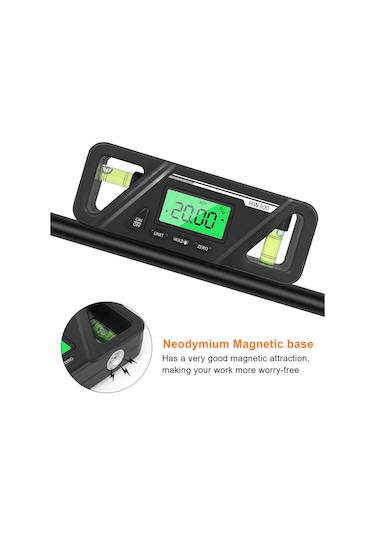 Qingmipy Siyah Dijital Açı Ölçer - Seviye, Eğim Ve 90 Derece Ölçüm Fonksiyonuyla Abs Malzeme, 0.05 Çözünürlük, Manyetik Özellikli