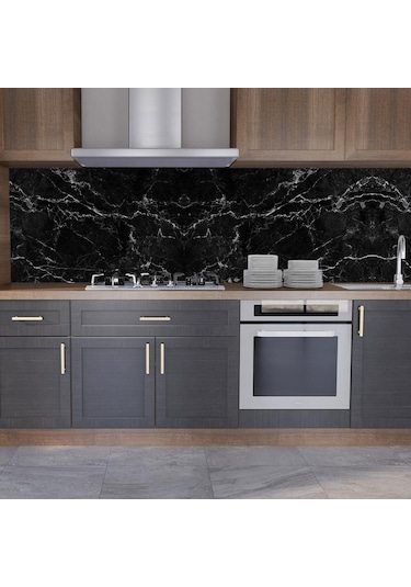 Mutfak Tezgah Arası Folyo Fayans Kaplama Folyosu Siyah Mermer Des