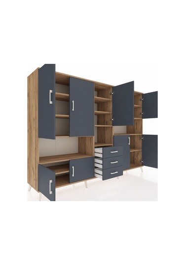 Hyperion Dolap 13 Raflı 3 Çekmeceli 9 Kapaklı 220x44x163 Çam-antr Çam-antrasit