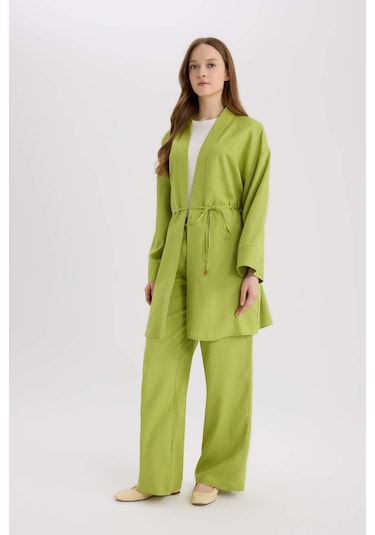 Defacto Relax Fit Kuşaklı Keten Karışımlı Kimono D8182ax25spgn698 Yeşil