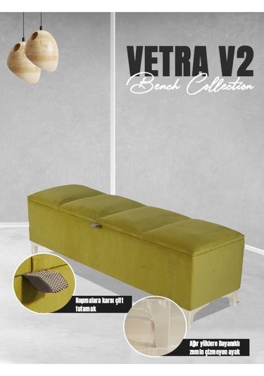 Vetra V2 Sandıklı Puf  Hardal Dilimli Model Sandıklı Bench Puf - Sandıklı Yatak Ucu Bankı