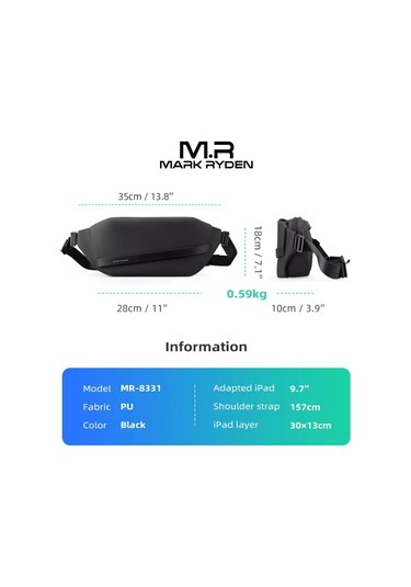 Erkekler İçin Şık Ve Pratik Su Geçirmez Çapraz Omuz Çantası - Tek Askılı Siyah Günlük Kol Çantası Siyah