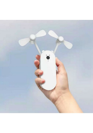 Honmex Beyaz Plastik Elden Tutulan Çift Lale Fan - 3 Hızlı, Fırlatılabilir, Mobil Şarjlı, Sessiz Vantilatör 140x55x42mm