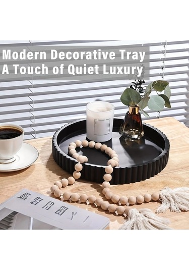 Willowhaven 1 Adet Mondrame Vintage Boho Ahşap Dekoratif Tepsi Siyah - Dayanıklı Kahve Masası Aksesuarı