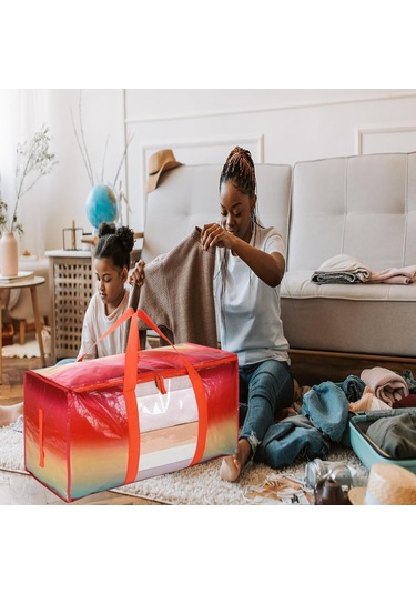 Uzun Kulplu Ekstra Büyük Hareketli Torbalar Ve Güçlü Fermuarlar, Uzay Tasarrufu İçin Ekstra Büyük Depolama Torbaları, Düz Düz, Giyim Battaniyesi Depolama, Hareketli Kutuya Alternatif 2 Paketi, Gökkuşağı Görseldeki Renk