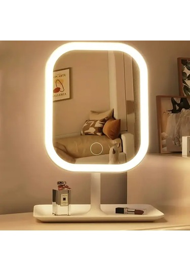 Fochsia Pembe Led Aynalı Makyaj Aynası: Katlanır, Dokunmatik, 3 Işık Modu, Şarj Edilebilir Pembe